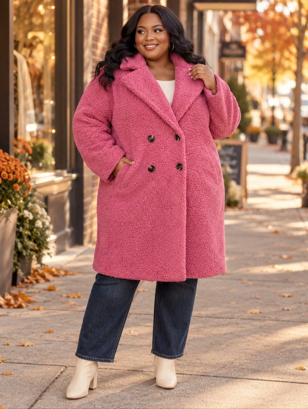 Fashion Nova Pink Teddy Sherpa Double-Breasted Coat 1X